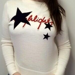 ZARA Cream Sweater with Blue Stars and Red Text